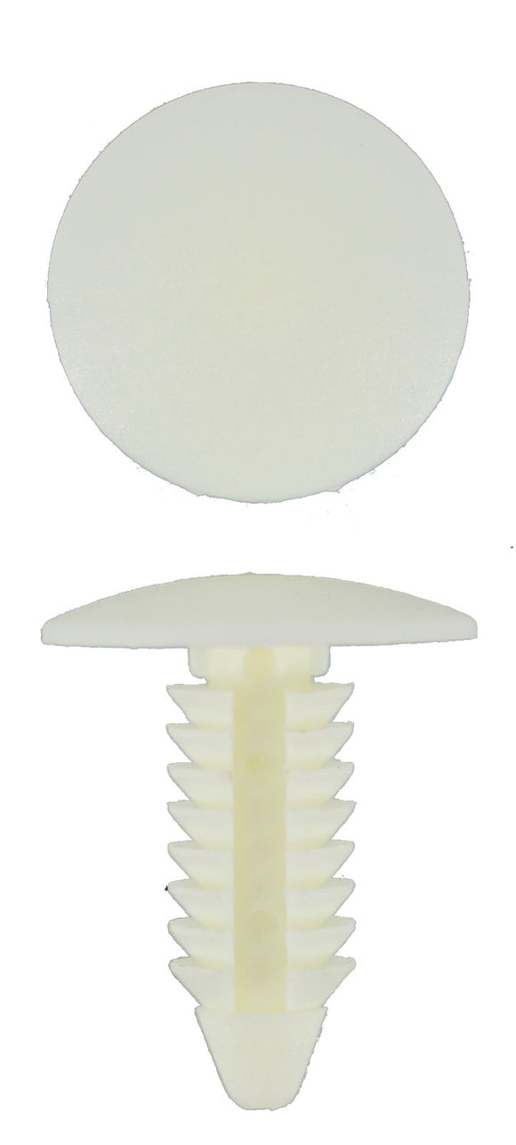 FORD & HOLDEN - WHITE CHRISTMAS TREE CLIP 20MM LONG, 7.6MM DIAMETER (QTY 20)