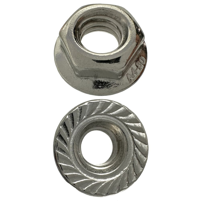 316 Stainless Steel M6 X 10mm A/F Serrated Flange Nut 1.0 Pitch
