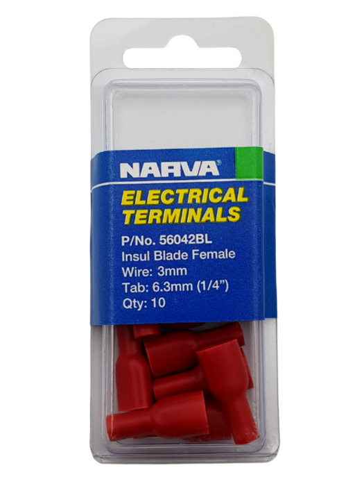 Electrical Terminal - Insulated Blade Female, 3mm Wire, 6.3mm (1/4") Tab, Polycarbonate