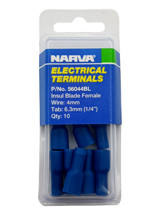 Electrical Terminal - Insulated Blade Female, 4mm Wire, 6.3mm (1/4")  Tab (QTY 10)