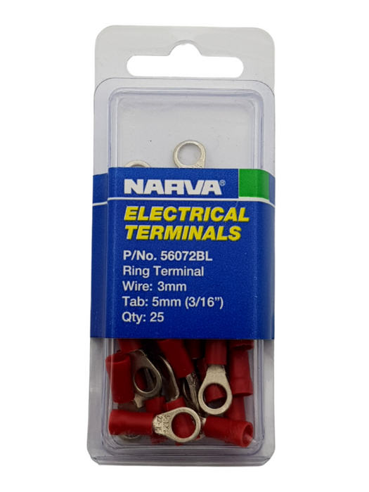 Electrical Terminal - Ring Terminal, 3mm Wire, 5mm (3/16") Diameter (QTY 25)