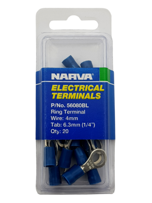 Electrical Terminal - Ring Terminal, 4mm Wire, 6.3mm (1/4") Diameter (QTY 20)
