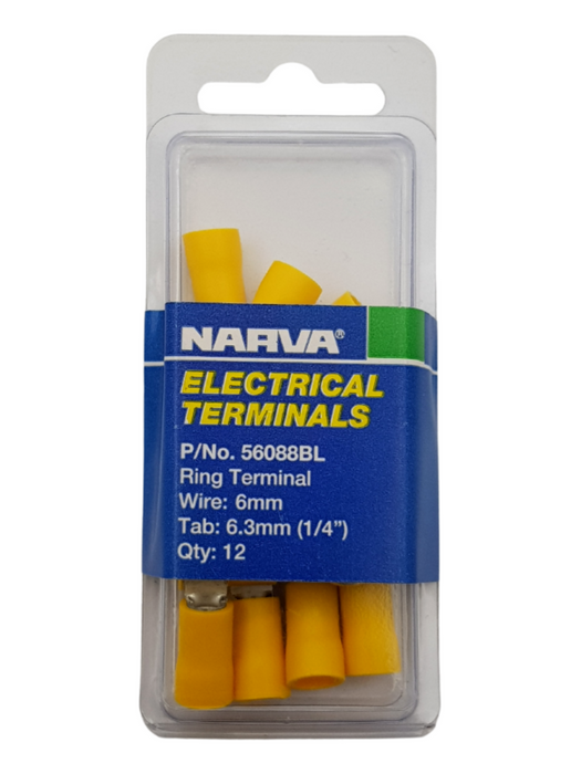 Electrical Terminal - Ring Terminal, 5-6mm Wire, 6.3mm (1/4") Diameter (QTY 12)