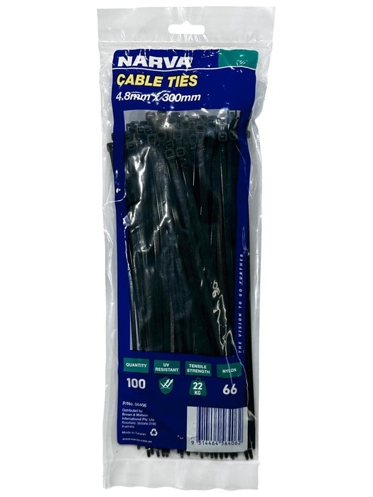 Cable Tie Black - 4.8mm X 300mm Long (Qty 100)