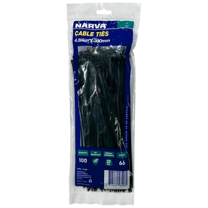Cable Tie Black - 4.8mm X 300mm Long (Qty 100)