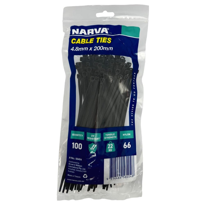 Cable Tie Black - 4.8mm X 200mm Long (Qty 100)