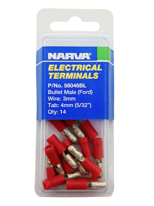 Electrical Terminal - Bullet Male Ford, 3mm Wire, 4mm (5/32") Tab (QTY 14)