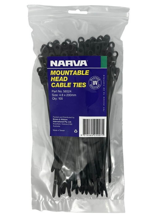 Screw Mount Cable Tie Black - 4.8mm X 200mm Long (Qty 100)