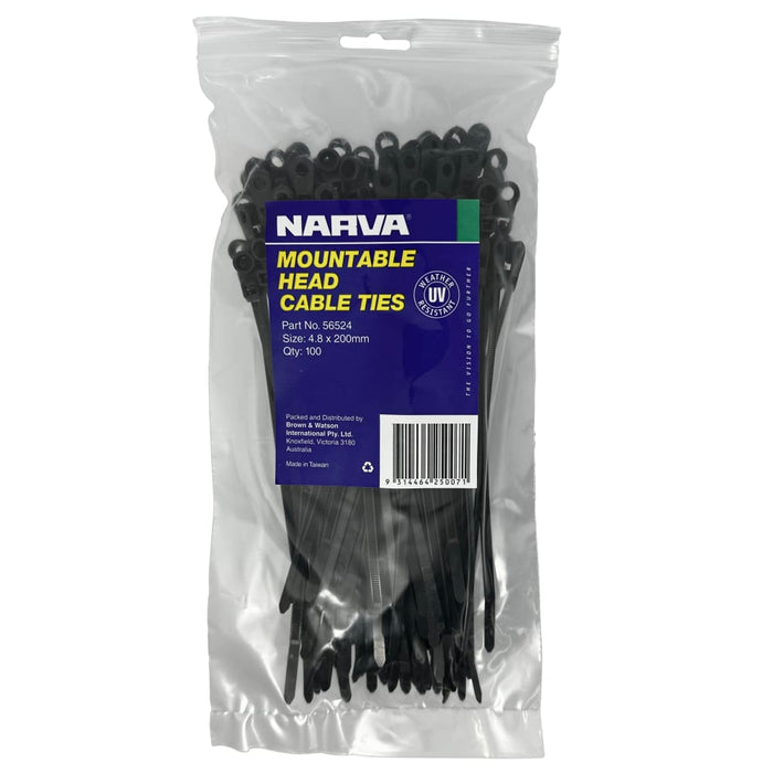 Screw Mount Cable Tie Black - 4.8mm X 200mm Long (Qty 100)