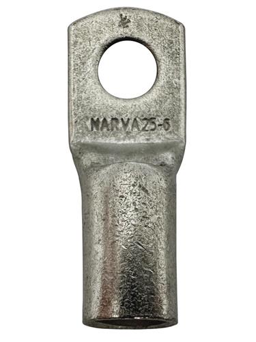 NARVA STRAIGHT BARREL CABLE LUG - 25MM2 CABLE, 6MM STUD (QTY 10)