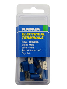 ELECTRICAL TERMINAL - BLADE MALE, 4MM WIRE, 6.3MM (1/4") TAB (QTY 14)