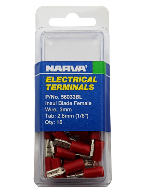 ELECTRICAL TERMINAL - BLADE FEMALE, 3MM WIRE, 2.8MM (1/8